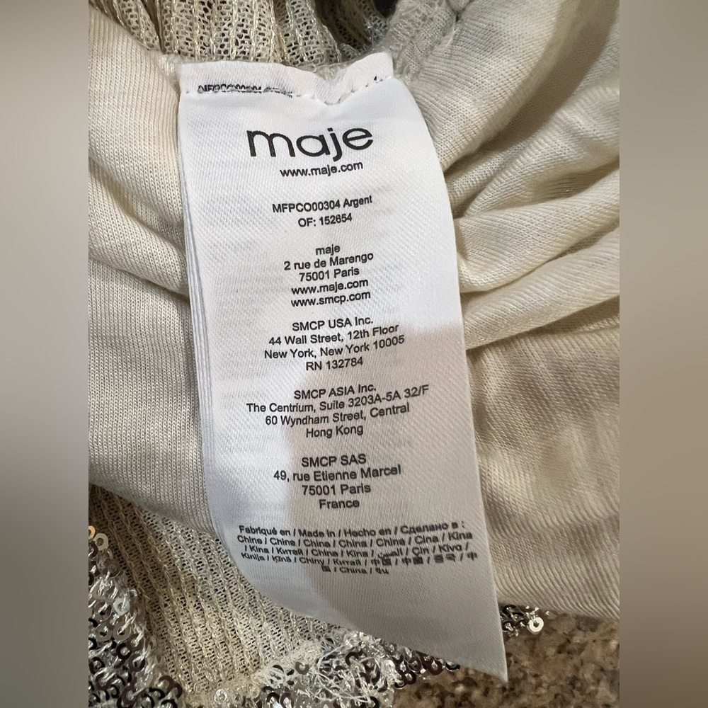 Maje Silver Sequin Playsuit Romper Wrap V Neck Long Sleeve FR 38 US 6 NWT $415 - Picture 9 of 12